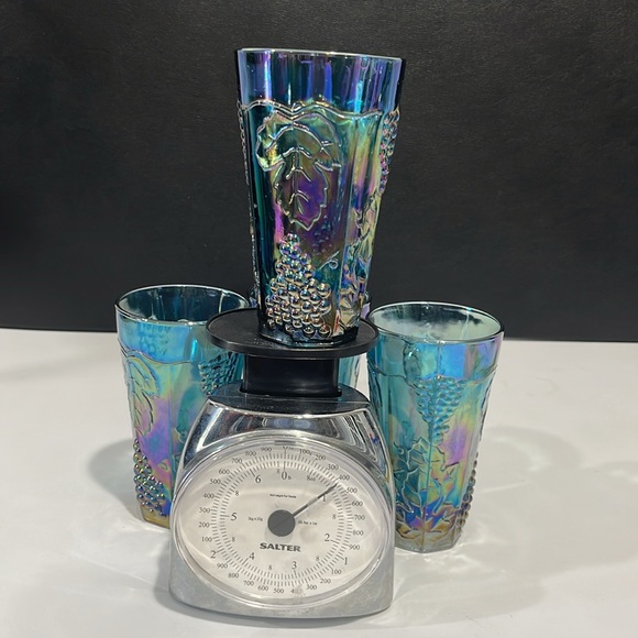 Indiana Glass Iridescent Blue Carnival Harvest Grape Tumblers Vintage Set of 4 - Picture 14 of 14